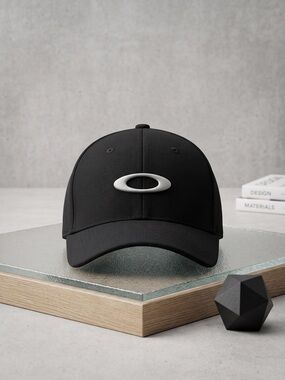 Oakley A-Flex Fitted Baseball Hat Black White Ellipse Logo Cap Men's Size S/M